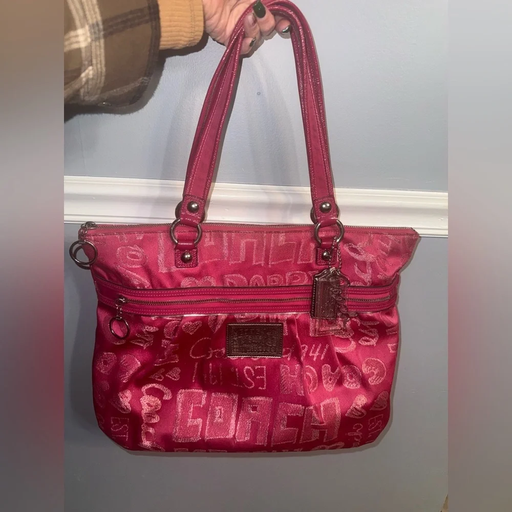 Coach Poppy Storypatch Glam Tote Hot Pink Jacquard Metallic Trim 2010 - Picture 14 of 16